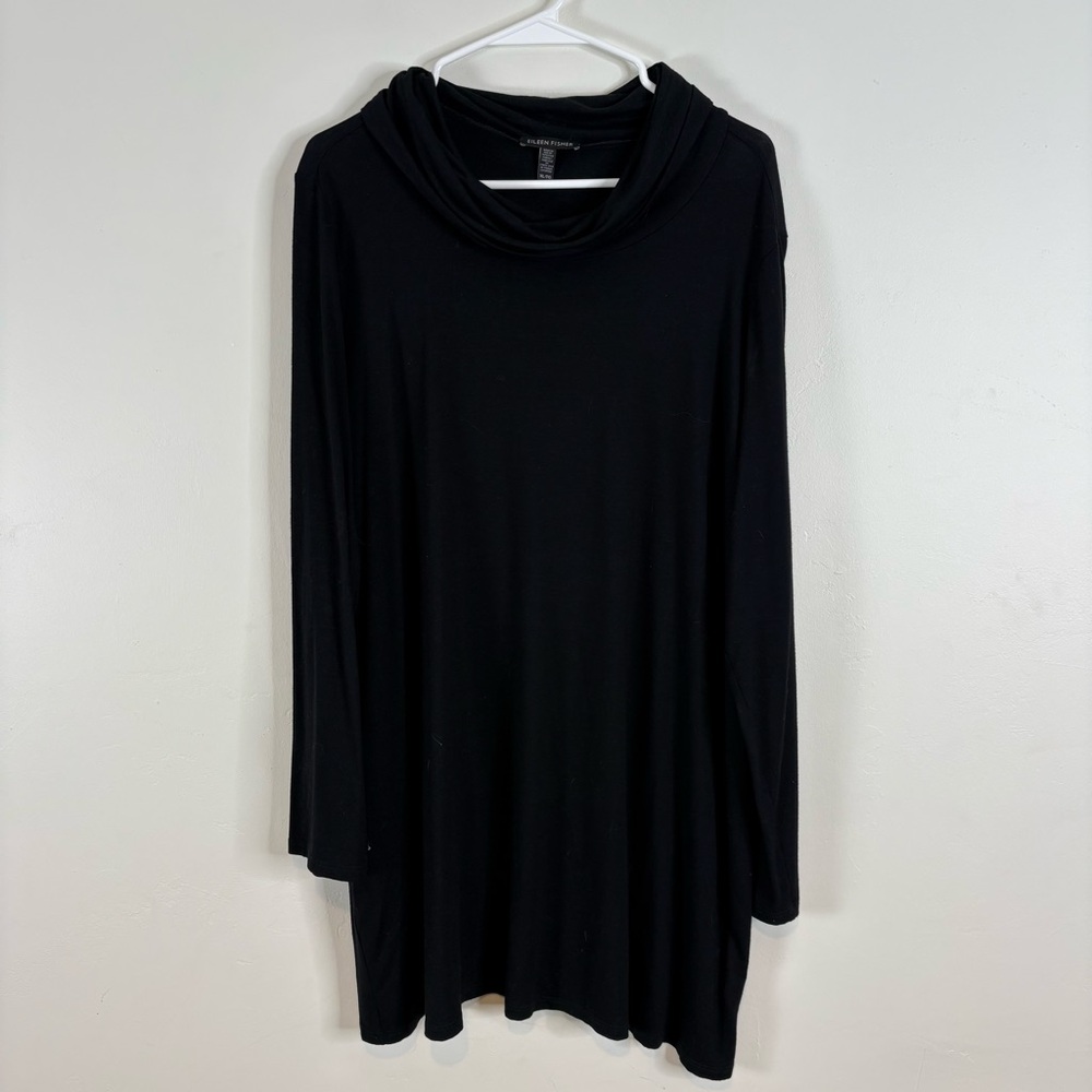 Eileen Fisher Viscose Cowl Neck Tunic Top Black Size XL